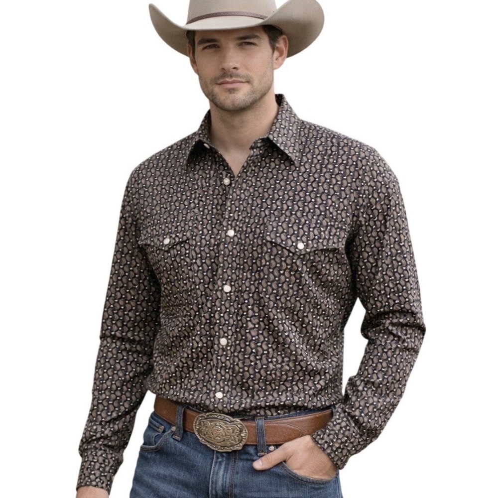 Wrangler Men's Wrangler Wrancher Pearl Snap Casual Button Down Shirt Size Medium